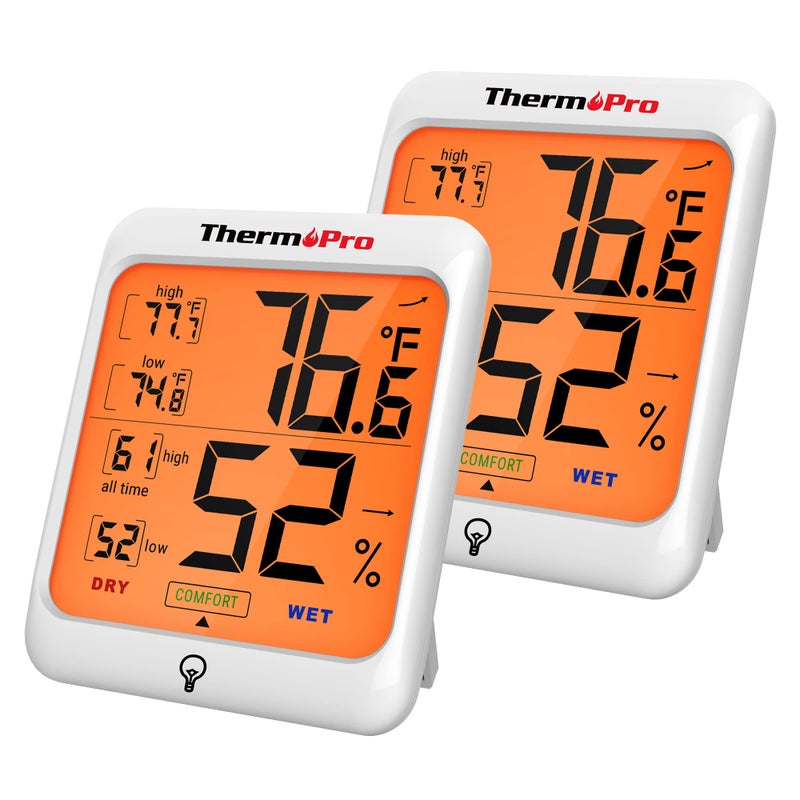 ThermoPro TP53 2 Pack Digital Hygrometer Indoor Thermometer for Home, Temperature Humidity Sensor with Comfort Indicator & Max Min Records, Room Thermometer Humidity Meter with Backlight Display - Image 1